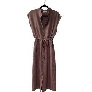 Made in Italy 100% Linen Dress 🤎 Mauve/Taupe Tie Waist Midi Minimalist